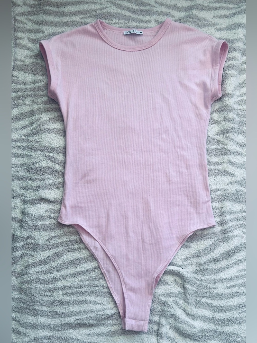 Zara Pastel Pink Ribbed Scoop-Neck Top